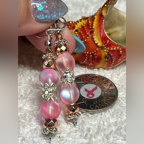 Cute mermaid glass earring in silver and rose gold - Picture 2 of 8